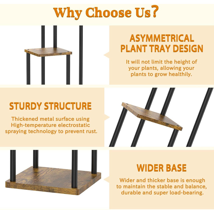 Рівнева металева підставка для рослин для приміщень, дерев&39яна багаторівнева кутова підставка для рослин, тримач для горщиків, сучасна полиця для квітів для вітальні, спальні, відкритого балкону, саду, тераси, чорного кольору, 3 яруси чорного кольору, 3