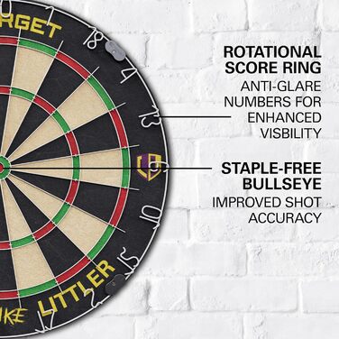 Набір мішень для дартсу Target Darts Люк Літтлер/Димитрі Ван ден Берг/Габріель Клеменс Мішень для дартсу Player-edition з 2 наборами сталевих наконечників для дротиків, лінійками кидка, що відповідають стандартам змагань Професійний дартс Набір мішень для