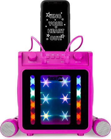 Караоке-машина RockJam 10 Вт, акумуляторна, з двома мікрофонами, рожева