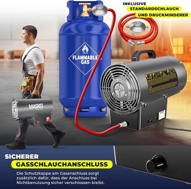 Газовий обігрівач Masko, газовий обігрівач, газовий радіаційний обігрівач, будівельний обігрівач 15 кВт, газовий опалювальний пристрій, радіаційний обігрівач, генератор гарячого повітря, включаючи газовий шланг та регулятор тиску, обігрівач для стандартни