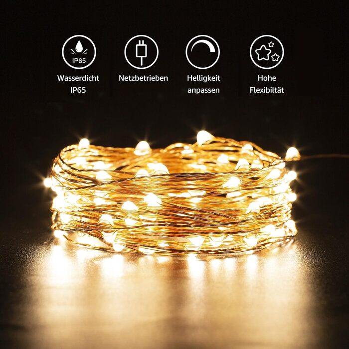 Світлодіодні гірлянди LE 10M з мідного дроту, 100 світлодіодів, водонепроникні IP65, живляться від електрики з вилкою, ідеально пі