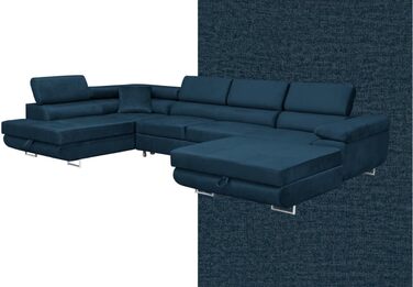 Кутовий диван Aller Moon U XXL зі сплячою функцією та двома відділеннями для зберігання речей. (Темно-синій, лівий) Темно-синій лівий