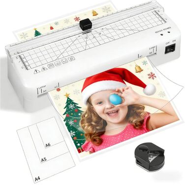 Ламінатор, ламінатор А4 зі швидким прогріванням, ламінатори А4/А5/А6 80-125 мікрон з вбудованим різаком для дому, офісу, школи, фотографії А4 10 шт.