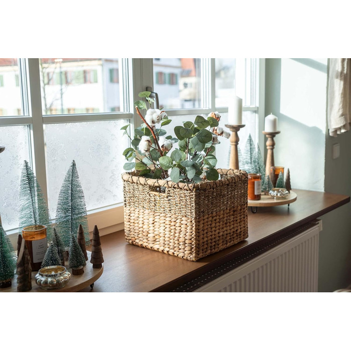 Плетений кошик для зберігання з водяного гіацинта та морської трави, прямокутний - квадратний кошик з полицями - Kallax/Expedit - Д 34 см, , натуральний