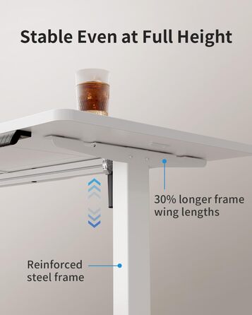 Стіл FEZIBO з регульованою висотою та портами зарядки USB-A та USB-C, 140 x 70 см, стіл з електричним регулюванням висоти, ергономічний стіл для домашнього офісу з можливістю сидіти та стояти, білий 140 x 70 см