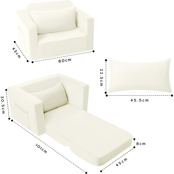 Дитячий диван/крісло MeMoreCool, розкладний, зручний диван-ліжко для малюків, розкладний диван 2-в-1 для дитячої кімнати, кутовий міні-диванчик з функцією сну для хлопчиків та дівчаток (бежевий)