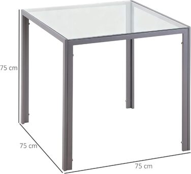 Обідній стіл HOMCOM 75 x 75 см, квадратний кухонний стіл для 4 осіб, обідній стіл із загартованого скла з металевими ніжками, сучасний стіл для кухні, їдальні та вітальні, сірий 75Д x 75Ш x 75В см