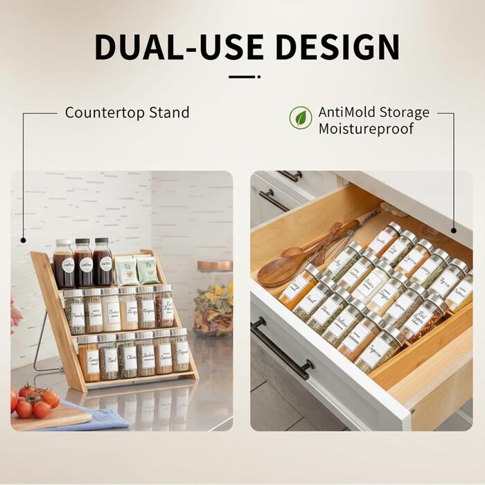 Бамбуковий органайзер для спецій універсальна вставка для спецій/банок/банок, не потребує свердління, нековзний