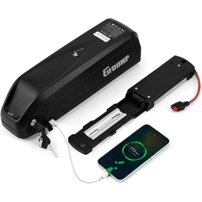 Акумулятор для електровелосипеда 36V / 48V (10Ah – 22.5Ah) із зарядним пристроєм, замком та індикатором заряду