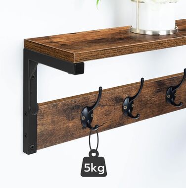 Вішалка для одягу HOOBRO настінна, настінна полиця з 7 гачками і полицею, підвісна полиця з вішалками, настінне кріплення, для пер