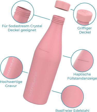 Мл пляшка з нержавіючої сталі для SodaStream Crystal Підходить для шипіння, безпечний для миття в посудомийній машині та герметичний Аксесуари для подорожей в т.ч. елегантна подарункова упаковка (рожева), 700