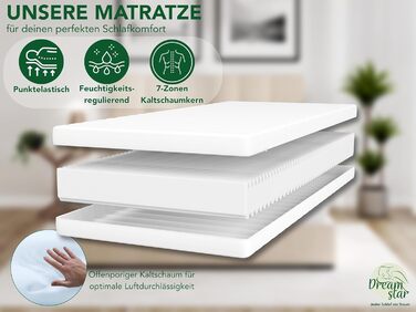 Матрац DREAMSTAR Simple Flex Duo 7-зонний 140x200 см H2&H3 Ергономічний матрац з холодної піни Гіпоалергенний та антибактеріальний Знімний та пральний чохол Oeko-Tex (17 см, 140 x 200 см) 140 x 200 см 17 см