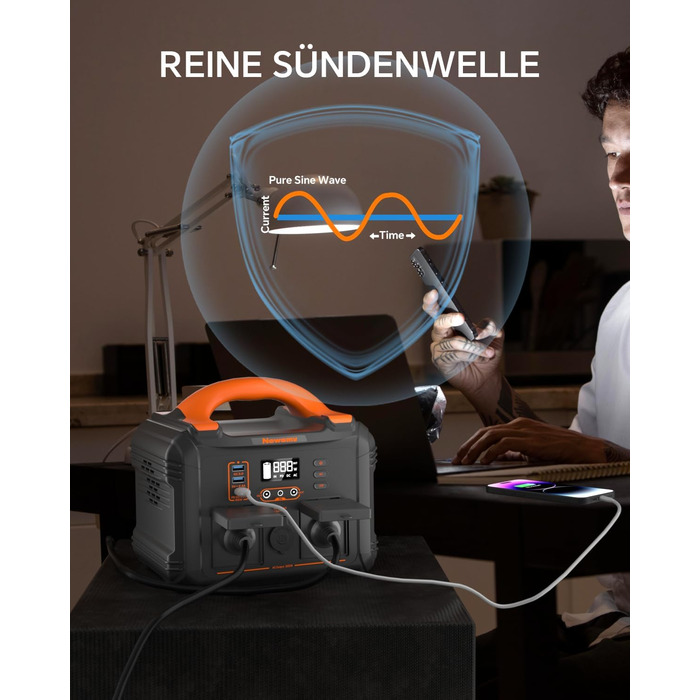 Портативна електростанція Newsmy 300 Вт/230 В x 2 виходи змінного струму (пік 600 Вт) Чиста синусоїда 236,25 Втгод LiFeMnPO4 акумулятор, сонячний генератор для кемпінгу/відпочинку на природі/аварійного/побутового блоку живлення 236 Втгод чорного кольору