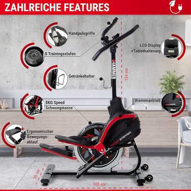 Кросс-степер HAMMER, поєднання крос-трейнера та степпера, тримач для планшета та смартфона, фітнес-додатки, максимальна вантажопідйомність 130 кг, 108 x 50 x 154 см