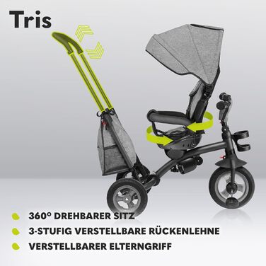 В1 триколісний велосипед і коляска, складається для дітей від 1,5 років до 25 кг, сидіння з функцією повороту на 180 градусів, рег