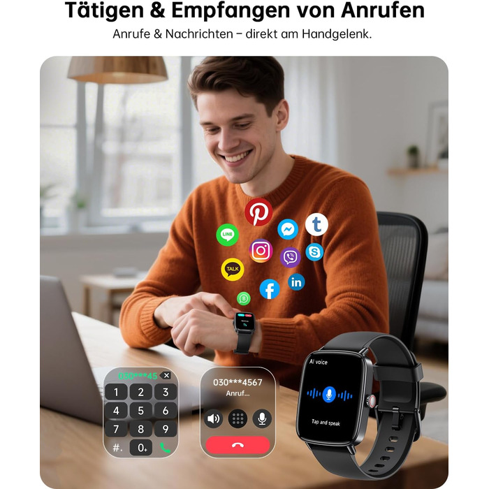 Розумний годинник Gydom для чоловіків з функцією телефону 1,85 дюйма HD 2 браслети фітнес-годинник фітнес-трекер серцевого ритму/SpO2/монітор сну/IP68 водонепроникний спортивний годинник крокомір для Samsung Android iOS чорний 1,85 дюйма чорний