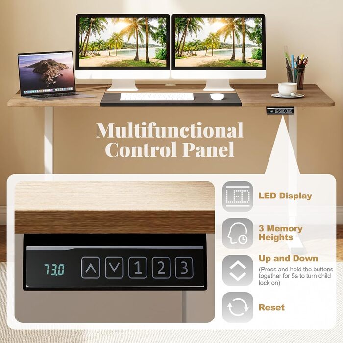 Електричний стіл GIANTEX з регульованою висотою, 140 x 70 см, офісний стіл з функцією пам&39яті, конструкцією із захистом від зіткнень та блокуванням від дітей, електричний стіл для офісу та дому (горіхово-коричневий)