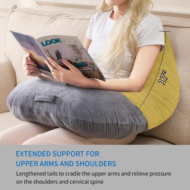 Подушка для підтримки постави на колінах, для читання, гри та в&39язання гачком, подовжена подушка-підлокітник у формі серця для сидіння на дивані або в ліжку, чохол, який можна прати (м&39який сірий колір)