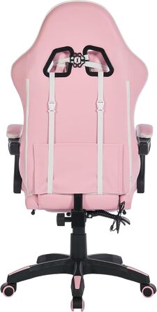 Ергономічне ігрове крісло з поворотом на 360, шкіряне офісне крісло з високою спинкою та регульованою висотою, з підставкою для ніг, підголівником та поперековою опорою для офісу та ігор (рожевий білий)
