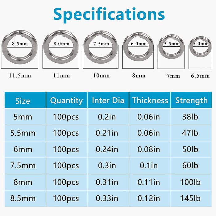 Стопорні кільця OROOTL Рибальські роздільні кільця з нержавіючої сталі, 100 шт. Високоміцні рибальські приманки Високі гачки Рибальські гачки Розєм Подвійне стопорне кільце Кільце для наживки Набір аксесуарів для морської риболовлі