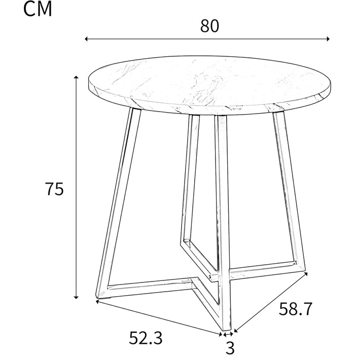Круглий обідній стіл Merax, мармуровий візерунок, для 2-4 осіб, металевий каркас, регульовані ніжки, промисловий дизайн, підходить для ресторану, вітальні, кухні, їдальні, білий/чорний, 80x80x75 см Білий1/чорний 80 x 80 см