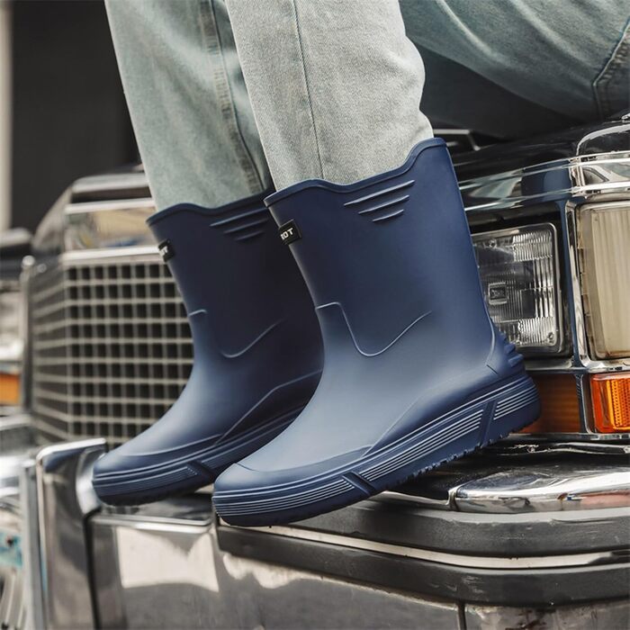 Водне взуття, гумові чоботи, гумові чоботи, чоловічі, європейський стиль, нековзні, для кухні, активного відпочинку, риболовлі, подорожей та походів, розмір 2, сині, 39 1/3 EU