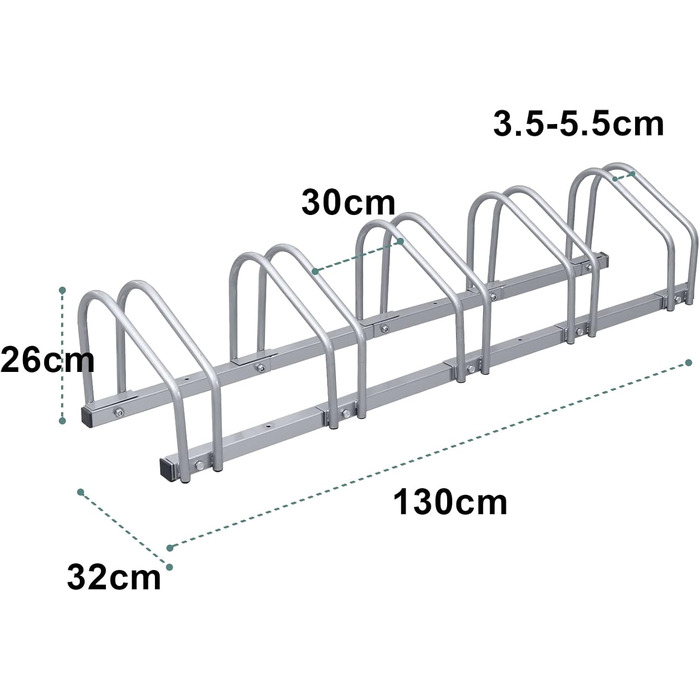 Велосипедна стійка Randaco на 5 велосипедів, ширина шини 35-55 мм, багатоступна підставка підлоговий паркувальник, велосипедна підставка підлога, підлогова підставка для колеса, настінно-підлогове кріплення, компактна оцинкована велосипедна стійка для 5 в