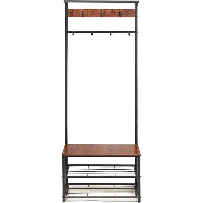 Шафа Storeo Basics на 7 гачків з лавкою для взуття та 3-ярусним місцем для зберігання, чорна, 70,1 x 33 x 180,3 см, сучасна простота, чорна конструкція KD