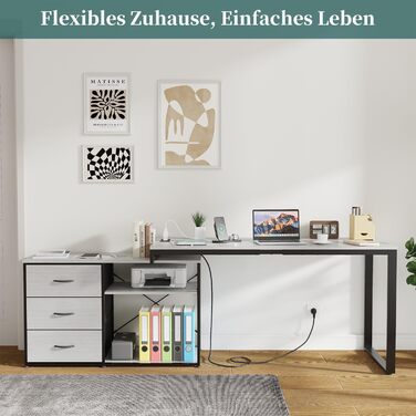 Стіл Devoko L-подібної форми з розетками та USB-портами, ігровий стіл 140 см з полицями, кутовий комп'ютерний стіл, домашній офіс,