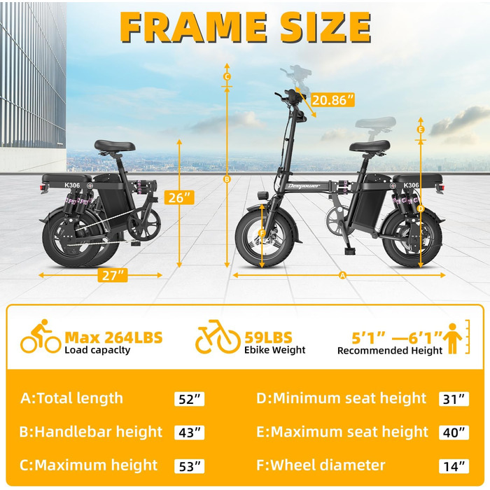 Складаний електровелосипед DEEPOWER, Електричні велосипеди, знімний акумулятор 48 В 10/13/17,5/30 Аг, двигун 250 Вт, подвійні дискові гальма, електровелосипед для дорослих K06-17,5 Аг