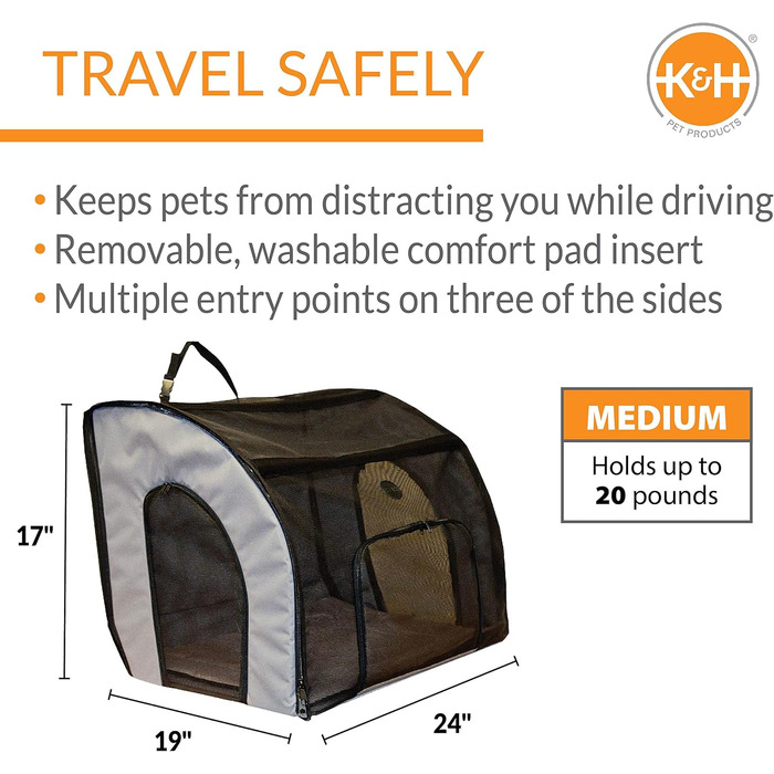 Автокрісло для собак K&H Pet Products, закрите, дорожнє, безпечне для домашніх тварин, автокрісло для собак, мякі боковини, крита переноска для домашніх тварин, миється, кілька входів, сітчасте вікно