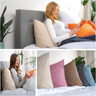 Подушка для спини Sleepling Corduroy-Look, клиноподібна подушка для ліжка та дивана, поперекова подушка, трикутна подушка для читання, пляжна подушка, подушка зі знімним чохлом, який можна прати, бічна кишеня, ширина 70 см, темно-сірий вельвет темно-сірий