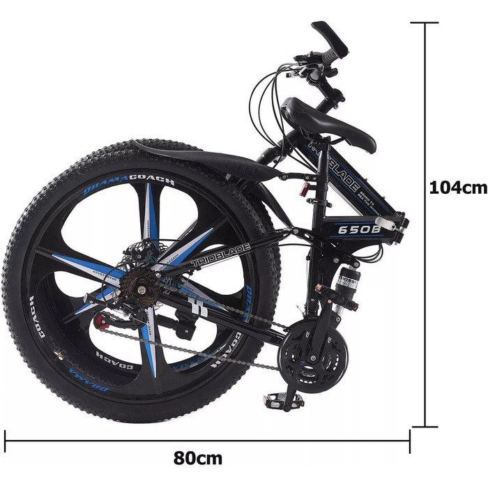 Складаний велосипед LSLIFE 27,5 дюймів, 21 швидкість, професійний кузов, алюмінієва рама, подвійні дискові гальма, передня підвіска, гірський велосипед для чоловіків/жінок, 27,5 дюймів, чорний/синій