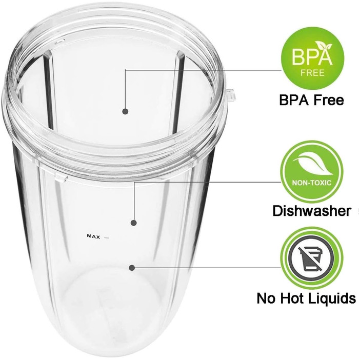 Запчастини для NutriBullet, 2 чашки по 0,9 л, 2 відкидні кришки, 2 прокладки та щітка для чищення для NutriBullet 600 Вт та 900 Вт (7 шт. )