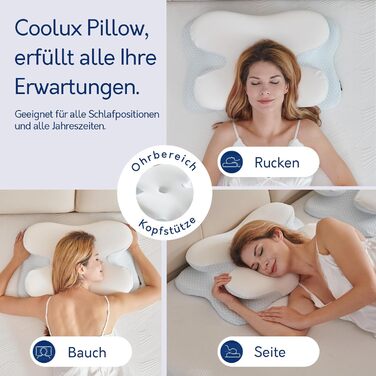 Подушка для шиї, подушка з піни з ефектом пам&39яті для сну на боці, спині та животі, ергономічна подушка для підтримки шиї з охолодженням, чохол, який можна прати, сертифікована Oeko-TEX, синьо-білий колір