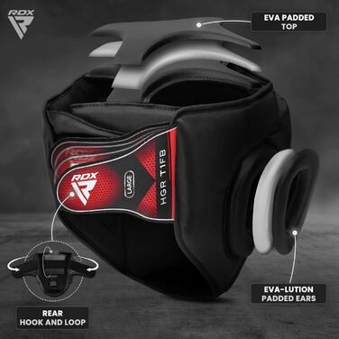 Боксерський шолом RDX, шкіра Maya Hide, захист обличчя для ММА, кікбоксингу, бойових мистецтв, тайського боксу, боксерського шолома, носа, муай-тай, тхеквондо, тренувального шолома, боксерського спарингу, чоловіків і жінок, розмір L, чорний