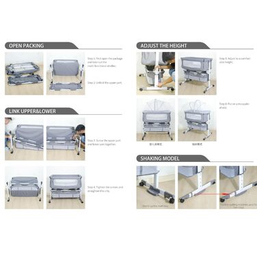 Дитяче ліжечко 2 в 1 Homewell, ліжечко і колиска, ліжечко на колесах, москітна сітка, сумка для зберігання і матрац, регульована п