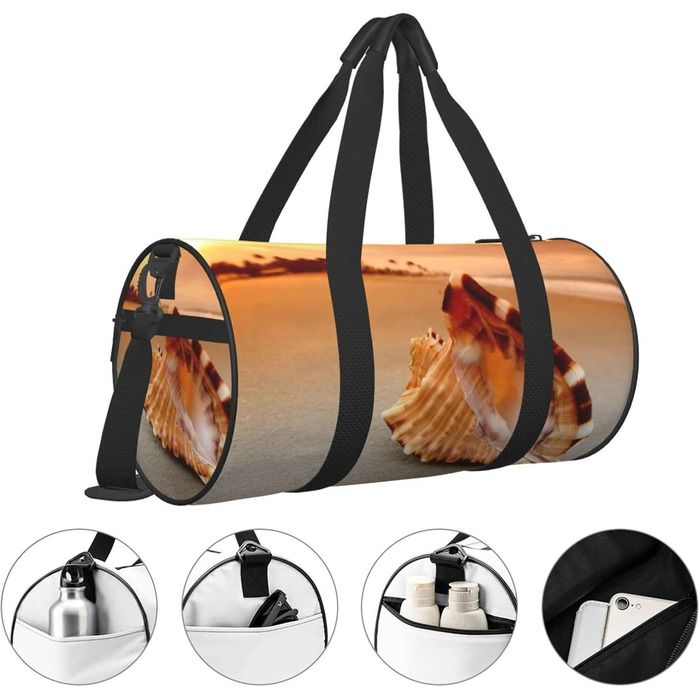 Спортивна дорожня сумка Морська раковина з принтом Конх, чорна, універсальний розмір