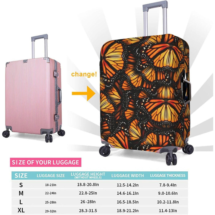 Чохол на валізу Метелики Монарх - еластичний, захисний, миється, антиподряпний, для дітей та дорослих (45.7-53.3 см)