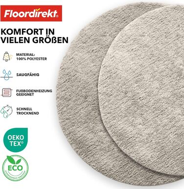 Килимок для ванної Floordirekt Sky, круглий килимок для ванної, щільний, пухнастий комфорт для вашого дому, нековзний килимок для ванної, що миється, протестований на шкідливі речовини (слонова кістка, 95 см (круглий))