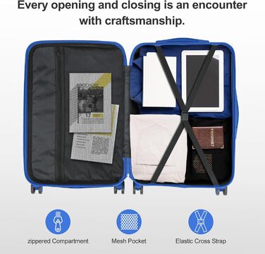 Ручна валіза LEADZM з ABS-пластику, дорожня валіза, легка валіза для салону з колесами, що обертаються на 360, кодовим замком та посиленими кутами, схвалена авіакомпанією (синій, M, 55 см) темно-синій-1 M (55 см)