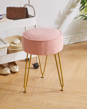 Кругла підставка для ніг, бічний столик для макіяжу, сидіння для туалетного столика, пуф-табурет, для вітальні, спальні, рожевий WBD009P 30Г x 30Ш x 46В см рожевий