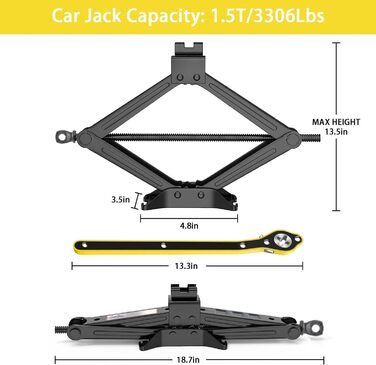 Набір ножичних домкратів WLBXDRZK Jack 1.5T з храповим подовжувачем кривошипа Потовщена сталева пластина, портативний домкрат для легкових автомобілів, вантажівок, седанів, фургонів, MPV.