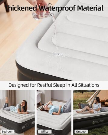 Надувний матрац CHILLSUN для 2 осіб, 203x152x46 см, з електричним насосом, надзвичайно товста водонепроникна флокована поверхня, легко зберігається для кемпінгу та гостьового ліжка