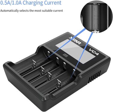 Зарядний пристрій 18650, 4 слоти. Швидкий зарядний пристрій 18650 з РК-дисплеєм, для літієвих акумуляторів-ліхтариків, що перезаряджаються, Ni-MH Ni-Cd AA AAA 10440 26650 14500 16340 18560 25500