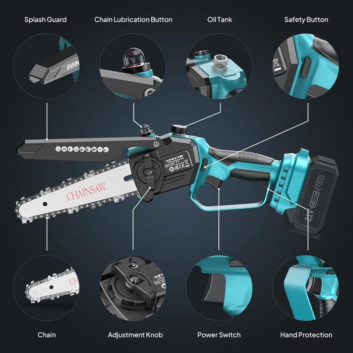 Безщіткова міні-ланцюгова пила APROTII 8 дюймів з покращеним змащенням ланцюга, сумісна з акумулятором Makita 18В, без акумулятора та зарядного пристрою)