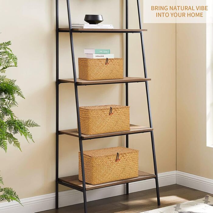 Коробка для зберігання FEILANDUO з 3 предметів з кришкою, плетений кошик для косметики з морських водоростей, кошик-органайзер для робочого столу та вітальні (великий, натуральний)