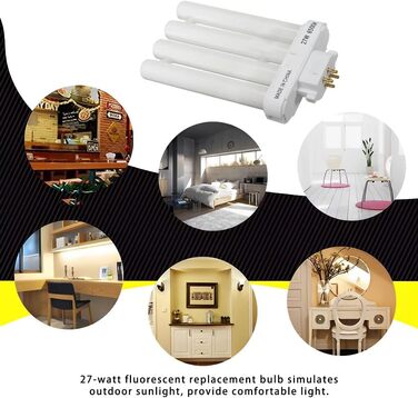 Енергозберігаюча компактна люмінесцентна лампа Allayu FML 27EX-N 27 Вт, 4-контактна лампа з чотирма трубками, 6500K, 4-рядна лампа денного світла (6500k)