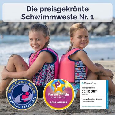Дитячий рятувальний жилет Limmy&39s плавальний жилет з регульованою плавучістю, сертифікований CE, переможець тестів на Vergleich.de, мякий неопреновий комфорт, безпечна та міцна конструкція, з сумкою для перенесення, розмір S, рожева квітка
