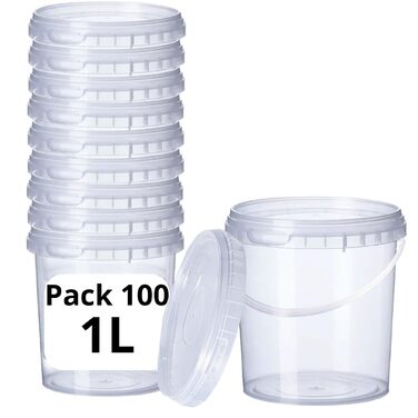 Пластикові відра Growmania, 1 літр, прозорі, з ручкою, герметична ємність, підходить для їжі, рідин та фарби, 100 шт.